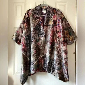 YAVI 100& SILK Multicolor Boho Oversized COAT JACKET Small Patchwork lagenlook